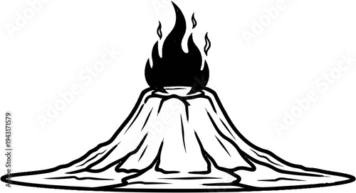 Stylized volcano erupting with stylized flames and lava flow