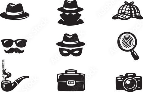  Detective hat icon set