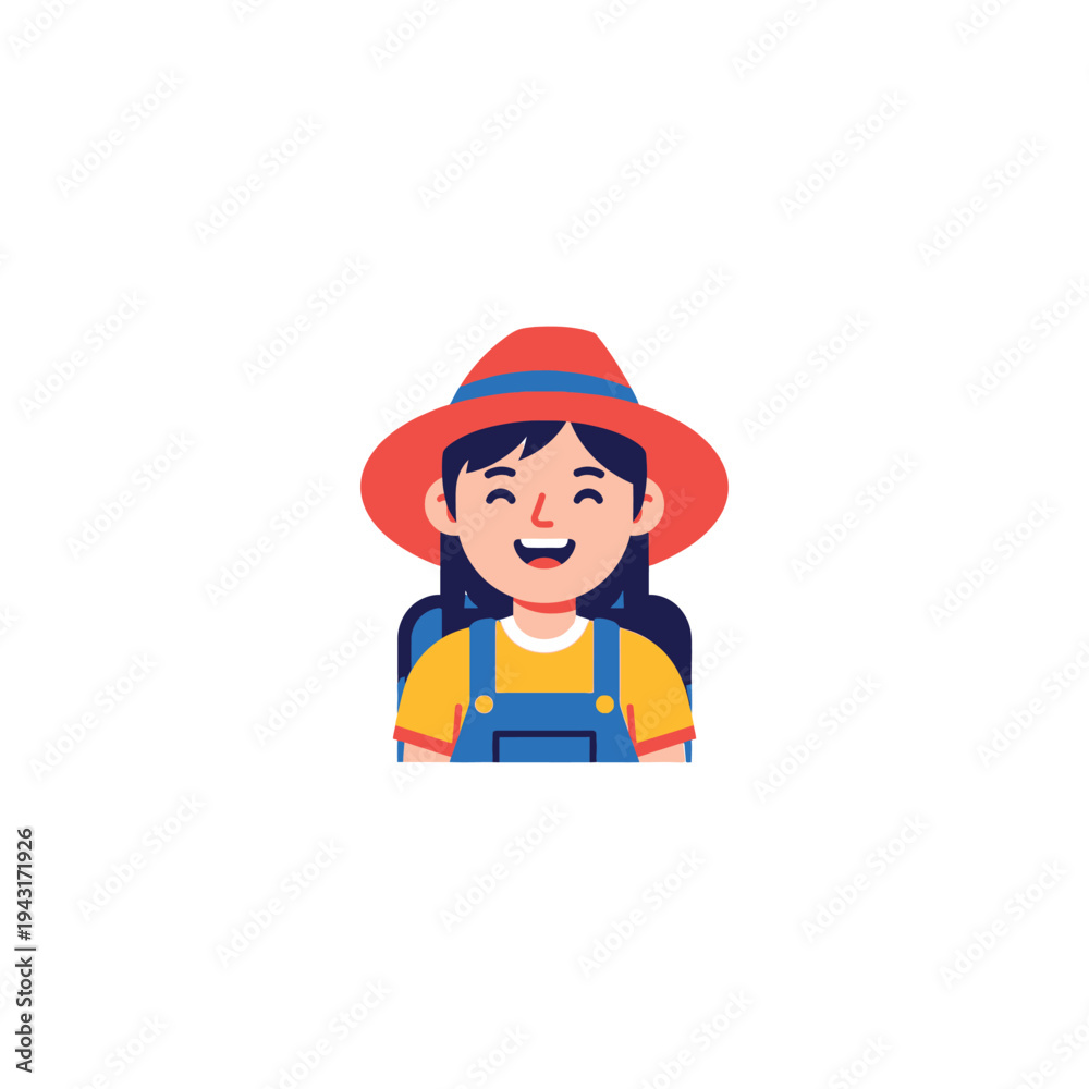 Obraz premium Cartoon Girl Wearing Hat and Overalls.