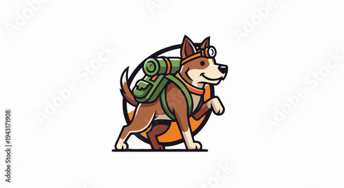 A friendly dog wearing a backpack and headlamp goes on an adventure