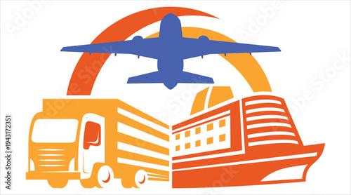 Shipping methods concept illustration with airplane truck and ship