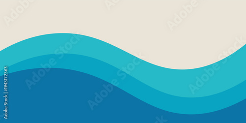 Abstract blue wave background with layered curved shapes in a minimalist flat style.