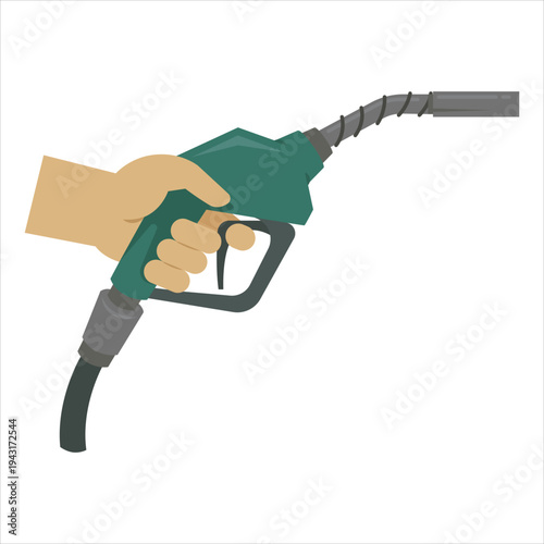 Fuel nozzle held by human hand for gasoline pump dispensing