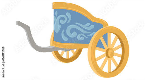 Chariot with golden wheels and blue decorated body on white