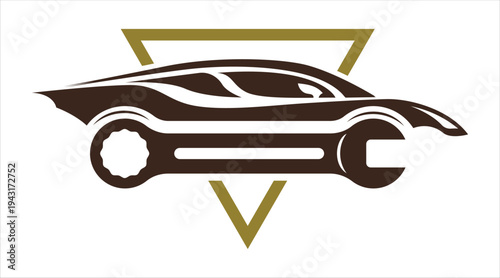 Automotive repair logo with car silhouette and wrench icon