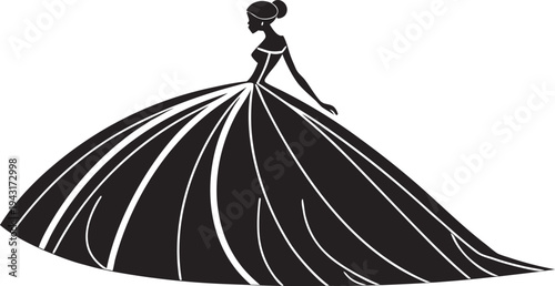 Graceful woman silhouette dressed in a grand ball gown.