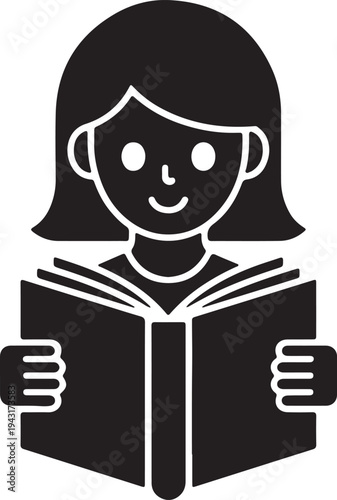 Wisdom Wins educational icon set .Girl Reading Book Icon