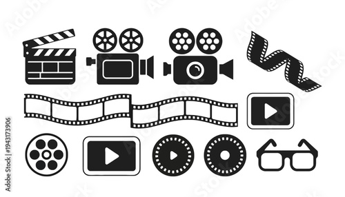 A film camera icon set for video production and movie making