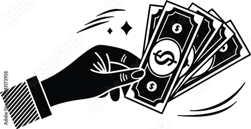  An illustrated hand proffers a wad of cash, symbolizing transaction, investment, and financial exchange.