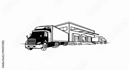 Trucks at loading docks of a warehouse