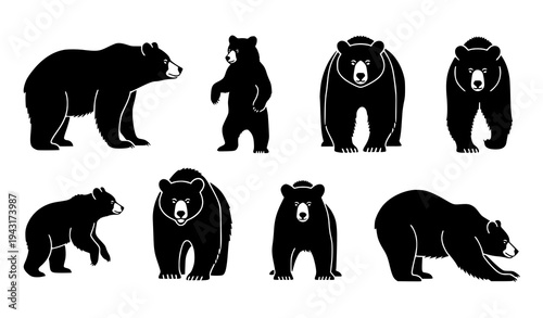 Minimal Bear and Grizzly Silhouette Vector Icon Pack