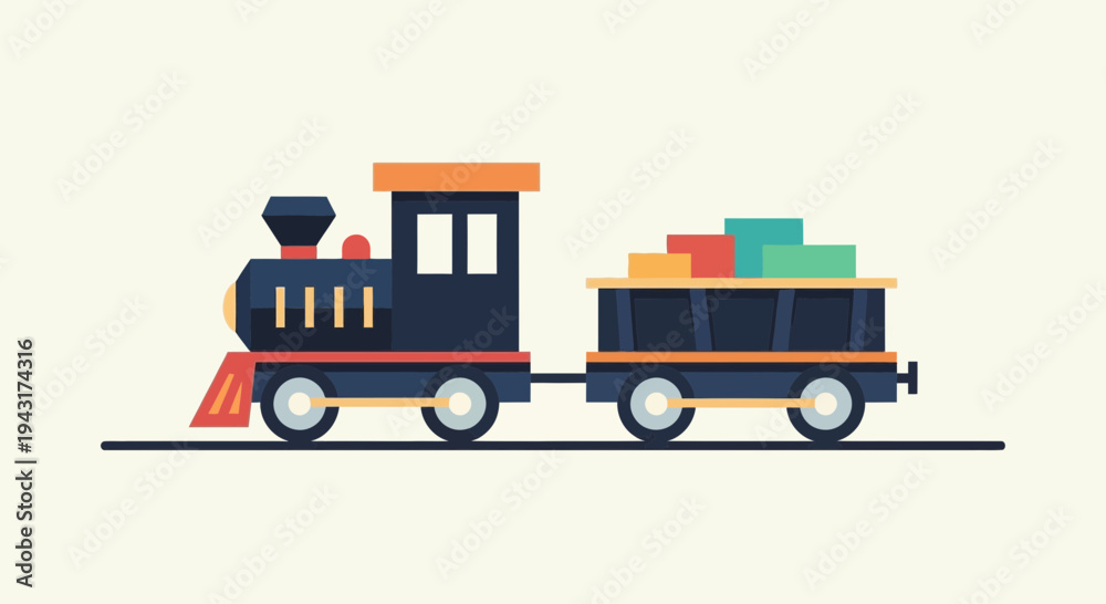 Fototapeta premium Cartoon Train with Cargo Wagon Illustration.