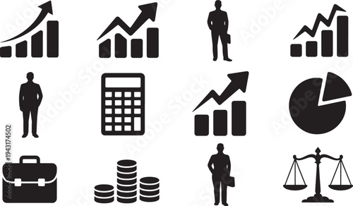 Black of business finance and statistics including graphs charts and people