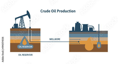 Crude Oil Production Process Illustration.