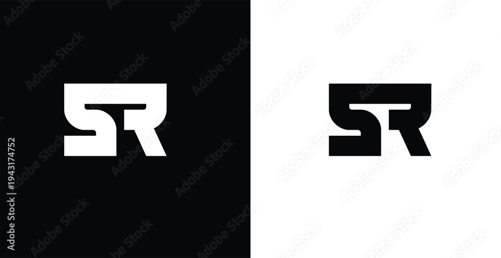 Obraz premium A stylized SR logo presented in both black and white colors on contrasting backgrounds