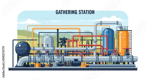 Industrial Gathering Station Equipment and Piping System.