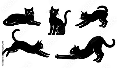 Minimal Playful Black Cat Silhouette Vector Illustration Collection