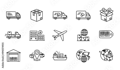 Shipping and Delivery Logistics Outline Vector Icons Pack