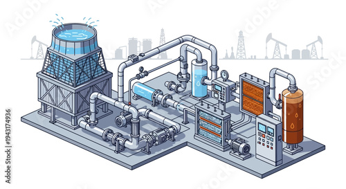 Industrial Power Plant Equipment and Cooling Tower.
