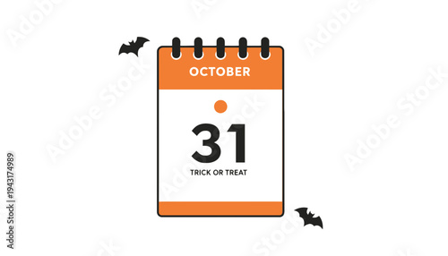 Halloween calendar icon with bats and trick or treat text