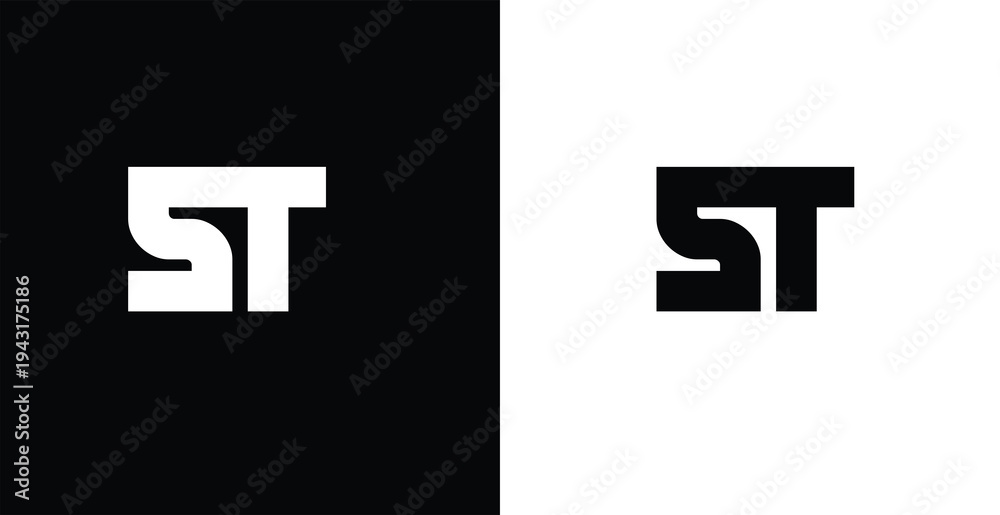 Obraz premium A stylized logo featuring the letters ST in a modern design on a black and white background