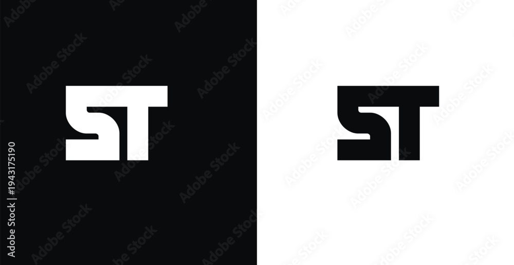 Fototapeta premium A stylized logo featuring the letters ST in a modern design on a black and white background