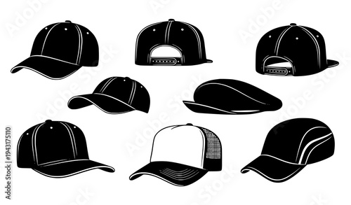 Baseball Cap and Hat Silhouette Vector Icon Collection