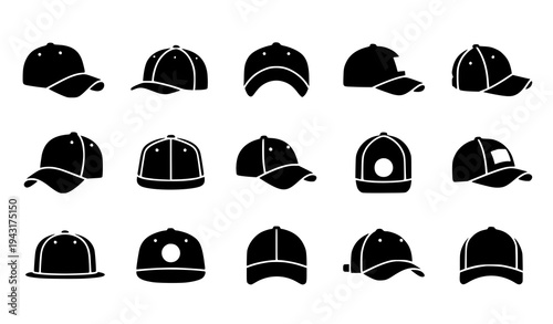 Minimal Baseball Cap and Hat Silhouette Vector Illustration Set