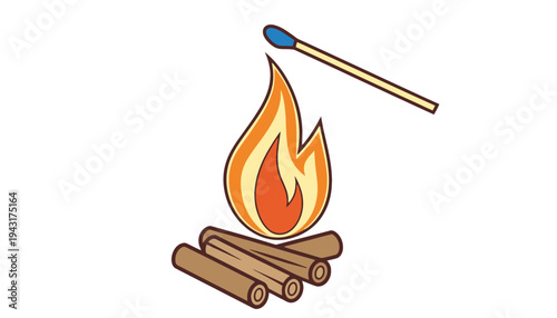 A matchstick icon illustration about to light a campfire vector