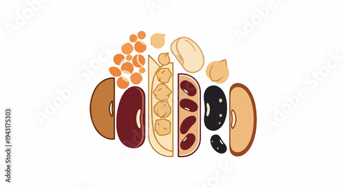 Assorted legumes, chickpeas, and beans, some whole, some halved, some split