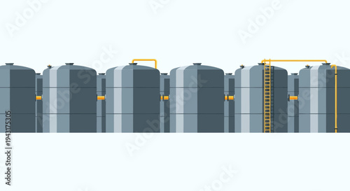 Industrial Silo Storage Tanks Lined Up Seamlessly.