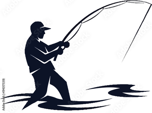 Silhouette of angler casting line in water
