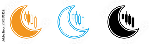 Colorful crescent moon candlestick chart icons