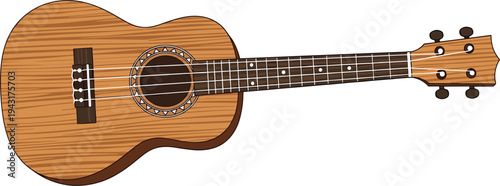 Acoustic ukulele wooden string instrument illustration isolated on white background, traditional Hawaiian music instrument vector design for musical education and entertainment concept