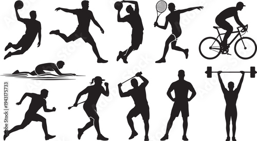 Silhouettes of People Engaging in Various Sports and Activities black basketball