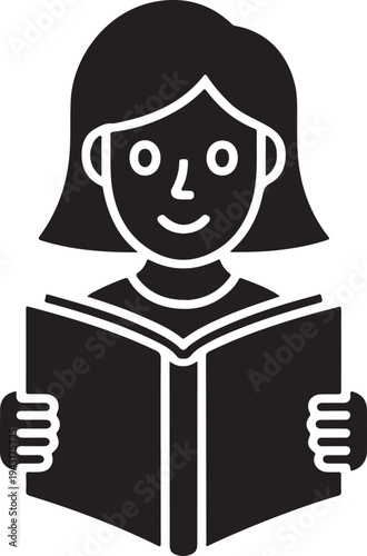 Wisdom Wins educational icon set .Girl Reading Book Icon