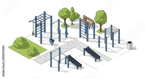 Outdoor Fitness Gym Equipment Illustration.