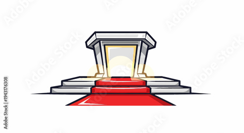 Illuminated stage entrance with red carpet and tiered steps