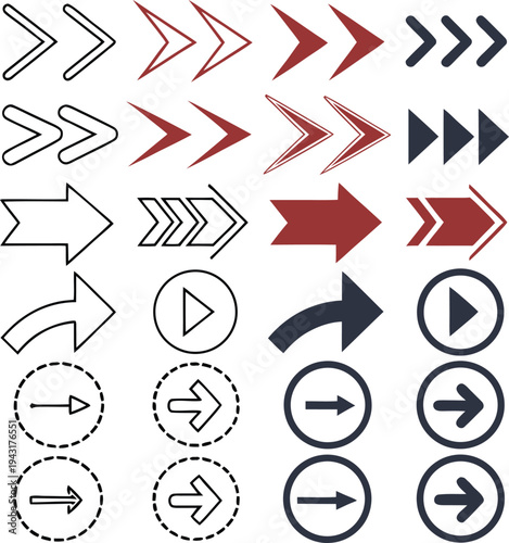 Collection of various arrow icons and symbols for navigation and direction  web graphics