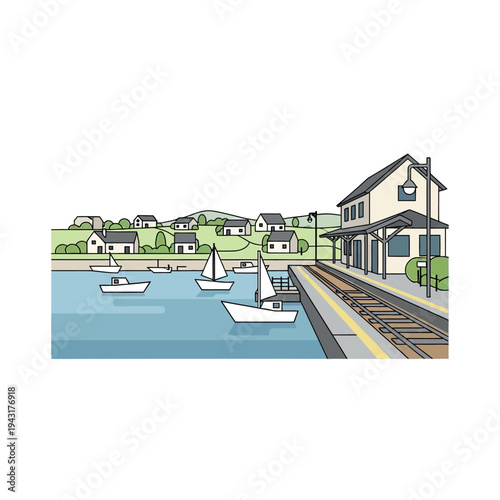 Illustration of a House by the Water.