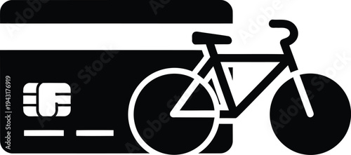 Credit card and bicycle icon combination, representing cashless payment for transportation or sustainable travel