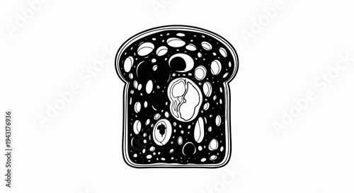 Black and white stylized slice of bread with irregular holes