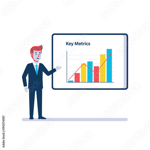 Businessman presenting graph on digital screen.