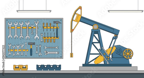 Oil Pump Jack and Tool Set Illustration.