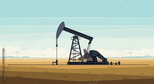 Oil Pump Jack Working in an Open Field.