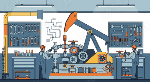 Oil Pump Jack Repair and Maintenance in Workshop.