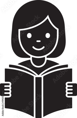 Wisdom Wins educational icon set .Girl Reading Book Icon