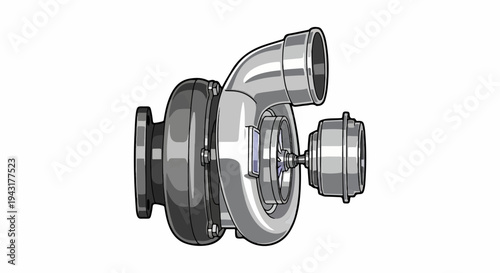 Detailed illustration of a turbocharger with a wastegate and intake pipe