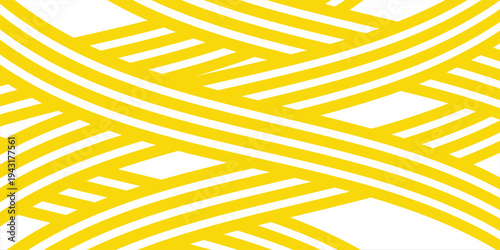 Doodle banner with yellow ramen pattern on white background. Wave abstract pattern.