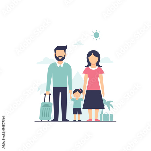 Happy Family with Luggage Ready to Travel.